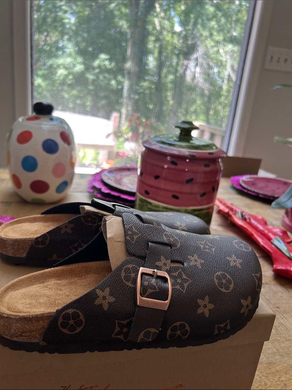 Monogram Brown Slip-On Clog Mules look great and great quality NWOT - Picture 3 of 9